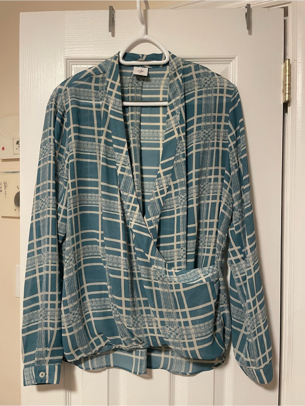 CAbi Teal Plaid Draped Blazer